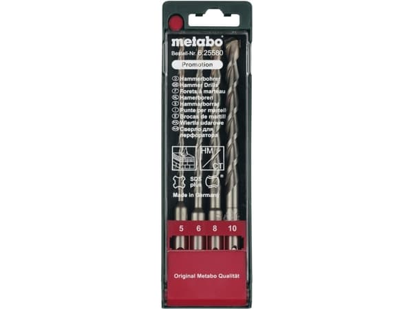 Metabo - Borsett - for betong, murverk, dust, natural stone - 4 deler - 5 mm, 6 mm, 8 mm, 10 mm - SDS-plus - lengde: 160 mm
