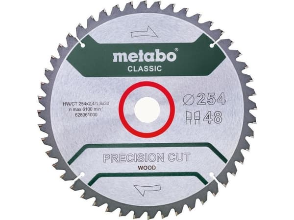 Metabo 628061000, Spånskiva, Hårt träslag, MDF, Plywood, Mjuka träslag, Trä, 25,4 cm, 3 cm, 1,8 mm, 6100 RPM, Metabo