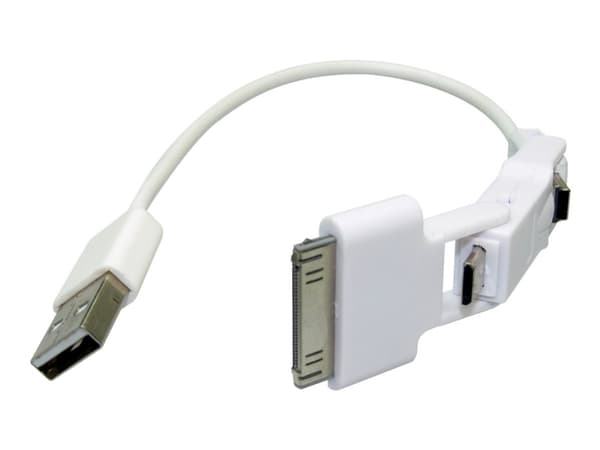 Sandberg 3in1 USB Sync&Charge Cable, 0,15 m, USB A, Micro-USB B/Mini-USB B, USB 2.0, Uros/uros, Valkoinen