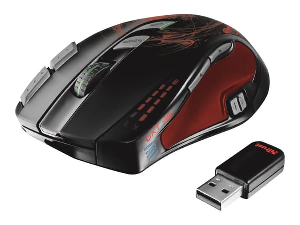 Trust GXT 35 - Mus - laser - 11 knappar - trådlös - 2.4 GHz - trådlös USB-mottagare
