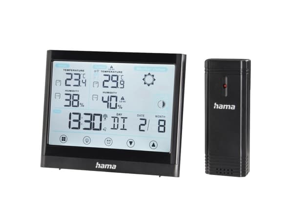 Hama Full Touch, Musta, Kosteusmittari sisäkäyttöön, Lämpömittari sisäkäyttöön, Kosteusmittari ulkokäyttöön,..., Barometri, Lämpömittari, F, °C, LED,