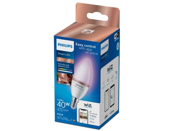 Philips Smart - LED-glödlampa - form: C37 - glaserad finish - E14 - 4.9 W (motsvarande 40 W) - klass F - helfärg - 2200-6500 K