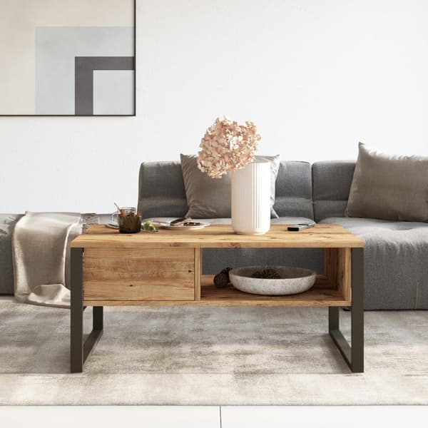 Soffbord Laukaa 44,5x100x60 cm rustik ekfärg metall [en.casa]