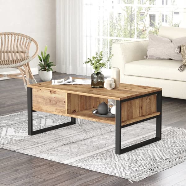 Soffbord Laukaa 44,5x100x60 cm rustik ekfärg metall [en.casa]