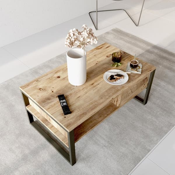 Soffbord Laukaa 44,5x100x60 cm rustik ekfärg metall [en.casa]