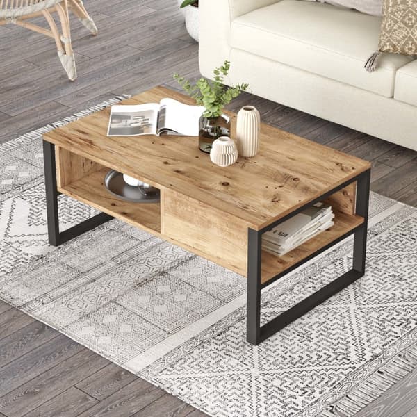 Soffbord Laukaa 44,5x100x60 cm rustik ekfärg metall [en.casa]
