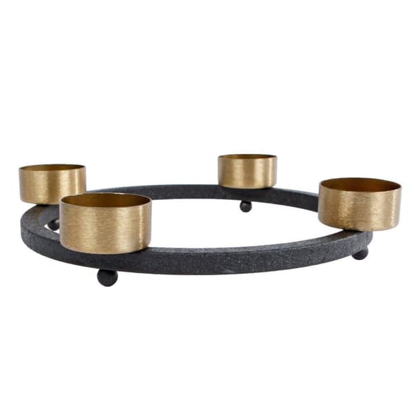 Fyrfadslysholder Yono 23x23x5 cm Sort/Guld/Metal
