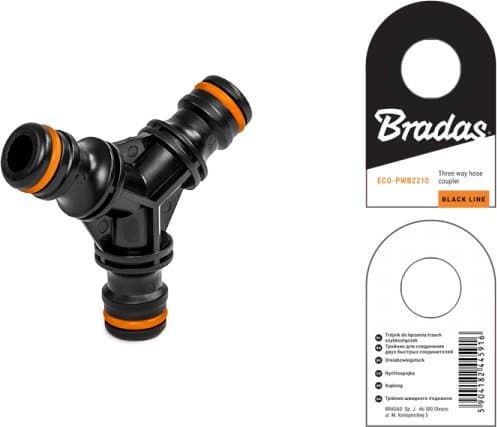 Bradas BLACK LINE Tee for connecting 3 quick connectors with a label