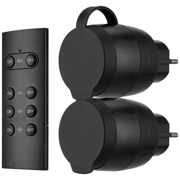 REV Funkschalt-Set IP44 Mini2+1 sw 0085600503 Trådlös strömbrytare 3 delar Utomhus 3680 W