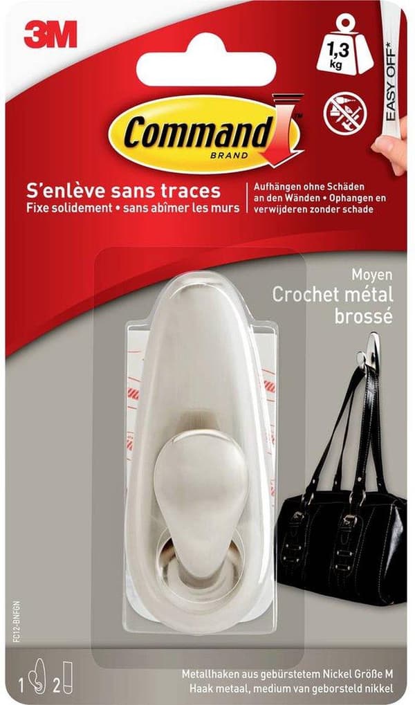3M Command™ Medium Metal Hook Classic (L x B x H) 83 x 32 x 32 mm Nickel (borstad) Innehåll: 1 st (FC12-BNFGN)