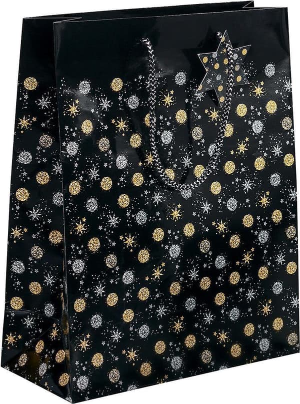 sigel julegavepose "Stardust", stor gavepose med blank finish og gavemærke - 1 stk (GT028)