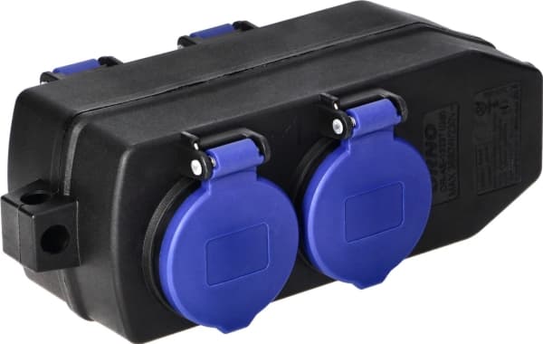 Roiskevedenpitävä ja iskunkestävä nelisuuntainen jakaja, IP44, 2x 2x2P+Z (Schuko), 16A, 230V AC OR-AE-13237(GS)