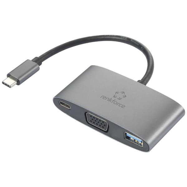 Renkforce USB-C®, VGA Adapter [1x USB-C® hane - 1x USB-C® hona (Power Delivery) , VGA hona, USB 3.2 Gen 1 A hona (USB 3