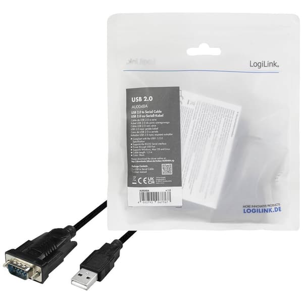 LogiLink Seriell Adapter [1x USB 2.0 A hane - 1x D-SUB hane 9-pol] 1.5 m Svart