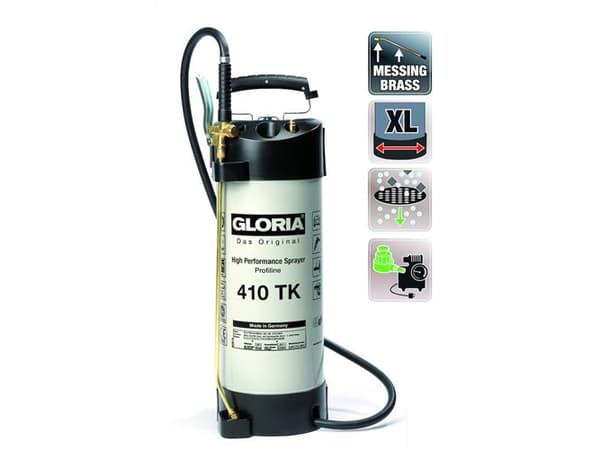 GLORIA 410 TK Profiline, Håndbasert sprøytepistol, 10 l, 13,7 l, Sort, Hvit, Rustfritt stål, Messing