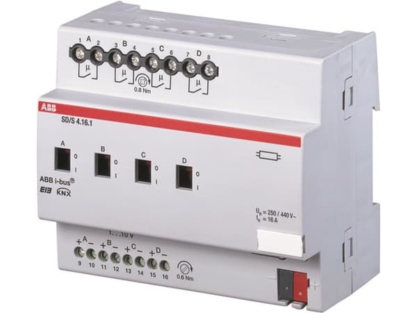 ABB SD/S4.16.1, Dimmende/koblingsaktuator, 4 kanaler, Sølv, EN 50 090-2-2, DC, 21 - 30 V