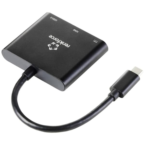 Renkforce RF-5133676 USB-C® / HDMI Adapter [1x USB-C® hane - 1x HDMI hona, USB-C® hona (Power Delivery) , USB-A] Svart