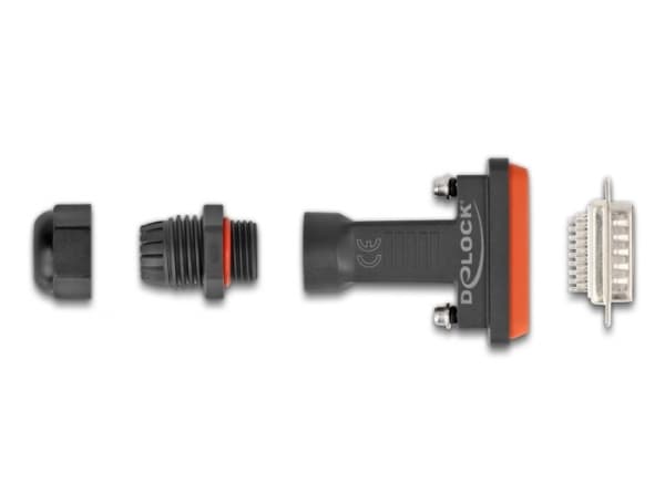 DeLOCK 87808, D-Sub HD 26 pin/ 26 soldering pin, Musta, Oranssi, Uros, Suora, IP67, 80 mm