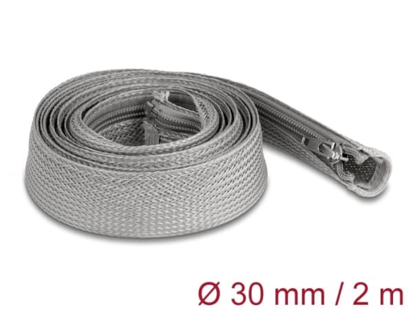 Delock - Flätad ärm - 30 mm diameter with zip fastener - 2 m - grå