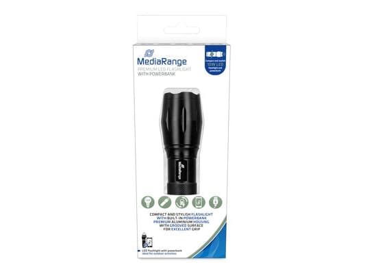 MediaRange MR735, Käsikokoinen taskulamppu, Musta, Alumiini, LED, 1 lamppua, 10 W Svart