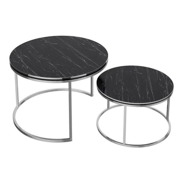 Soffbord Skagen set om 2 marmormönster svart silver [en.casa]