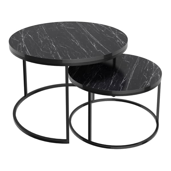 Soffbord Skagen set om 2 marmormönster svart [en.casa]