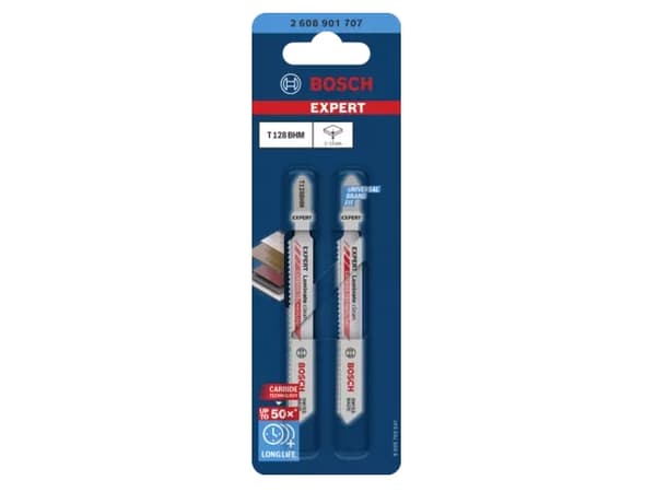 Bosch T128BHM, Figursågblad, Laminat, Gipsskivor, Polyvinylklorid (PVC), Karbid, Rostfritt stål, 1,8 mm, 1,5 cm