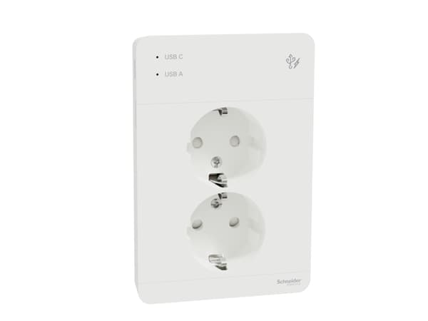 SCHNEIDER ELECTRIC EXXACT 2-UTTAK MED SKJULT PANEL? + 2X USB LADER A+C 3 A HVIT