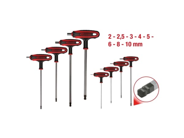 KS Tools 151.8155, Kuusiokoloavainsarja T-kahvalla, 8 kpl, T-kahva lyhyellä varrella, Kromivanadiini-teräs, 440 g