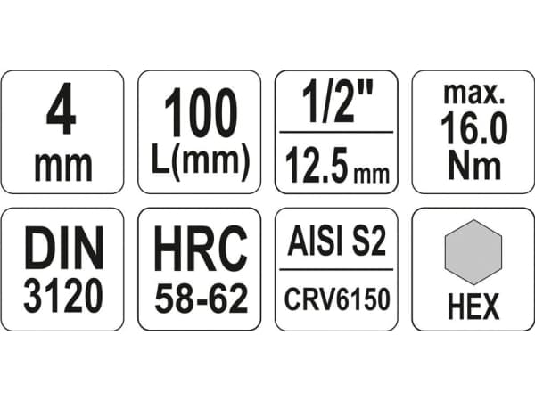 Yato insexskruv 1/2" H4 x 100mm lång (YT-04390)