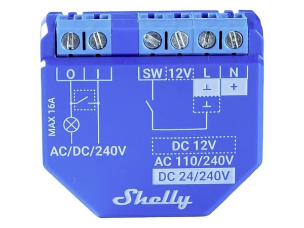 Shelly Plus 1 - Reläkontroll - trådlös - 802.11b/g/n, Bluetooth 4.2 - 2400 - 2495 MHz - blå