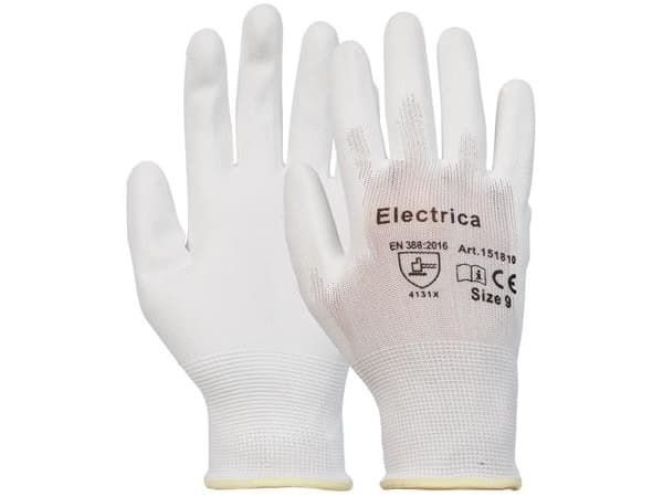 Handsker til montageopgaver. Belægning af PU glat overflade. Electrica S.10 - (12 par)