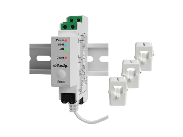 Shelly Pro 3EM - WiFi 3-faset energimåler, 120A