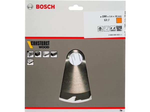 Bosch RUNDSAVKLINGE CONSTRUCT 190X2,6X30MM 12T
