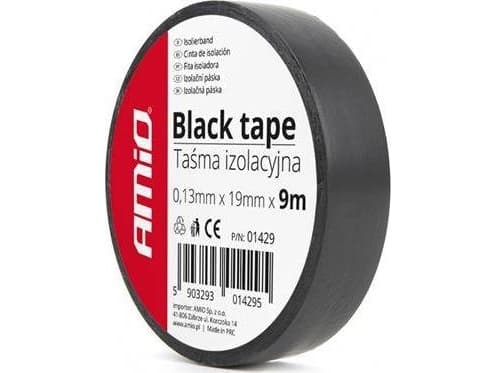 AMiO eristysteippi, musta 19mm x 9m (12 kpl/pakkaus)