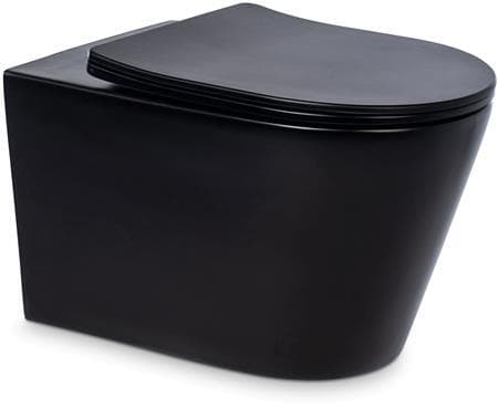 BLUE LABEL Hængeskål Rimfree inklusiv toiletsæde med Soft Close funktion - 180 mm boltmontering - mat sort - dybde 530 mm