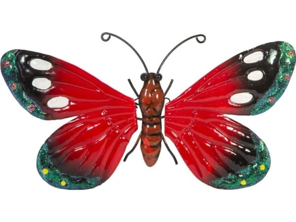 Saska Garden Dekorativ sommerfugl 26cm rød