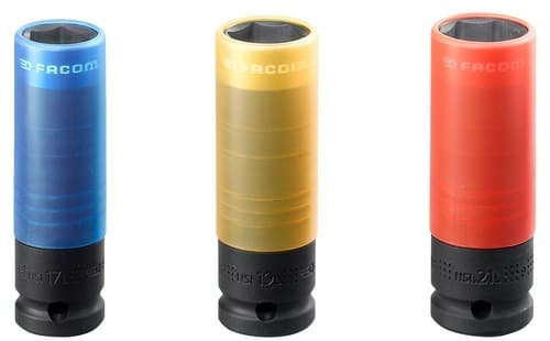 Facom NSI.3LPB, Sats med slaghylsor, Blå, Röd, Gul, 3 huvuden, 1/2", Brittiska standardmått, 17,19,21 mm