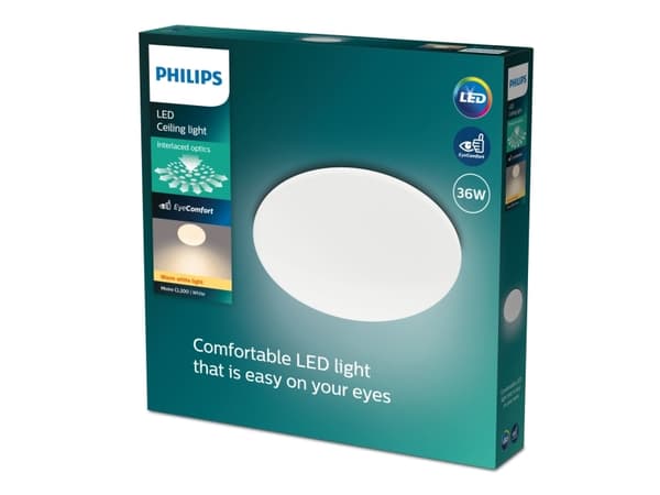 Philips Funksjonell Moire-taklampe, 36 W, LED, Ikke-utskiftbare pærer, 2700 K, 3600 lm, IP20, Hvit