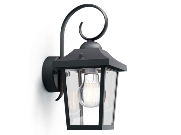 Philips myGarden Buzzard vägglampa 60 W E27 ljuskälla medföljer inte, Väggbelysning för utomhusbruk, Svart, Gjuten aluminium, IP44, I, Ytmonterad