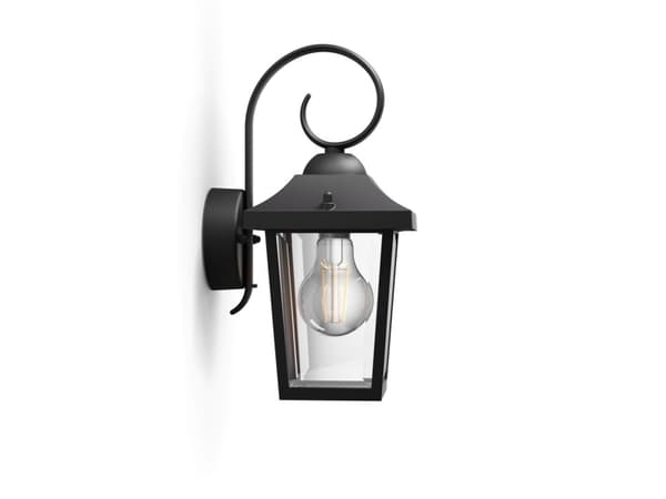 Philips myGarden Buzzard vägglampa 60 W E27 ljuskälla medföljer inte, Väggbelysning för utomhusbruk, Svart, Gjuten aluminium, IP44, I, Ytmonterad Svart