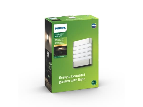 Philips myGarden Raccoon-vegglampe, 4 W, Vegglys, Rustfritt stål, Rustfritt stål, IP44, Hage, Terrasse, II
