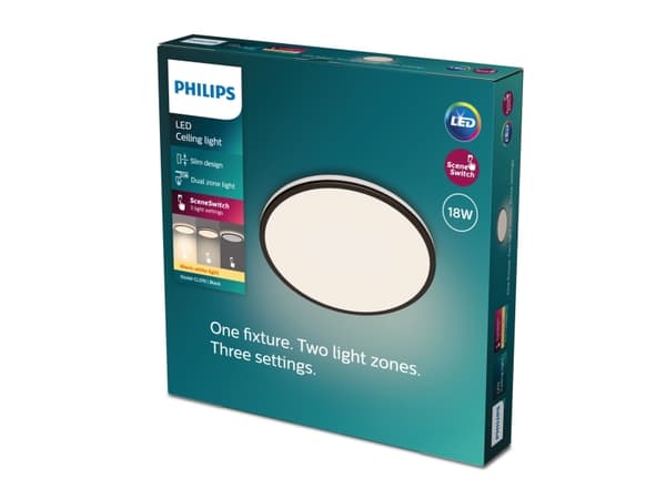 Philips Toiminnollinen Kattovalaisin, LED, Ei vaihdettavissa oleva hehkulamppu, 2700 K, 1800 lm, IP20, Musta