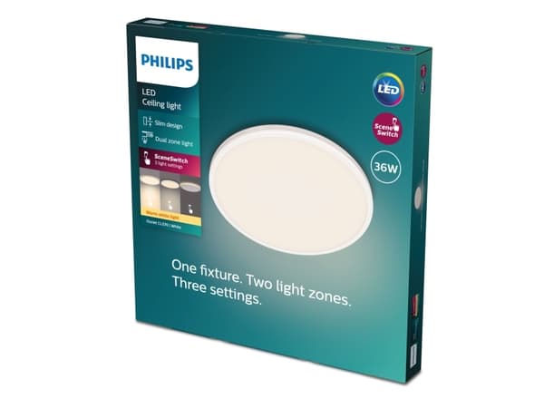 Philips Funksjonell Ozziet-taklampe, 36 W, LED, Ikke-utskiftbare pærer, 2700 K, 3900 lm, IP20, Hvit