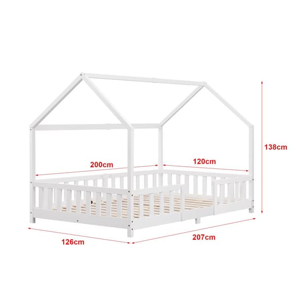Juniorsäng Sisimiut hussäng inkl. madrass ribbotten 200x120cm furu vit med sängskydd [en.casa]