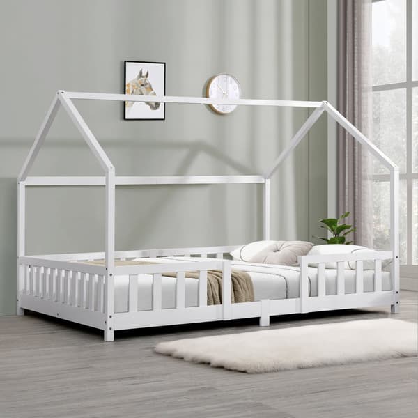 Juniorsäng Sisimiut hussäng 200x120cm furu vit med sängskydd [en.casa]