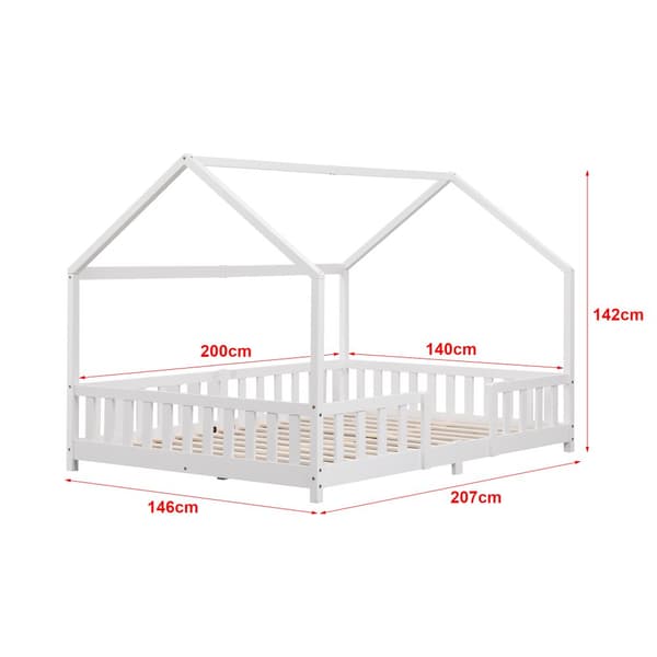 Juniorsäng Sisimiut hussäng 200x140cm furu vit med sängskydd [en.casa]