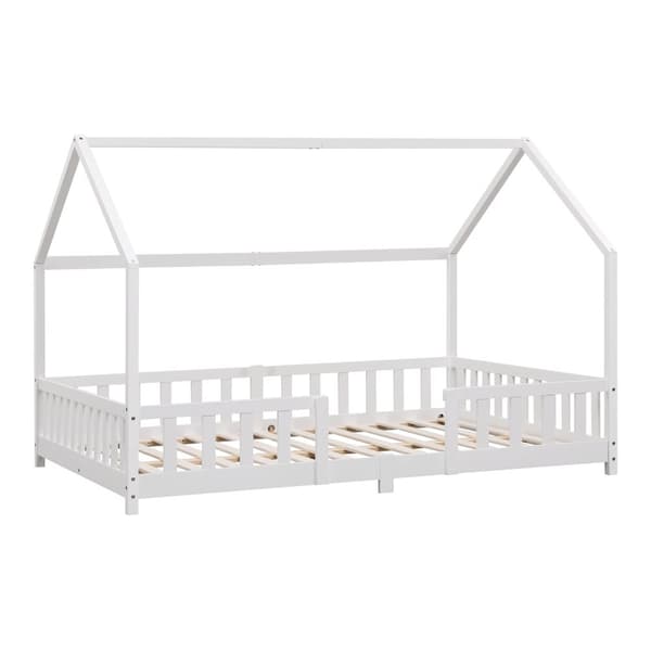 Juniorsäng Sisimiut hussäng 200x140cm furu vit med sängskydd [en.casa]