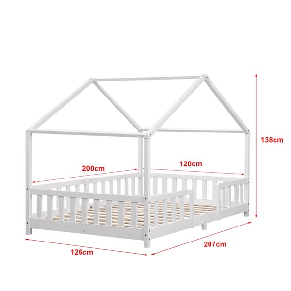 Hussäng Treviolo med sängskydd 200x120cm furu vit max. belastning 200 kg [en.casa]