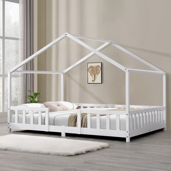 Hussäng Treviolo med sängskydd 200x120cm furu vit max. belastning 200 kg [en.casa]